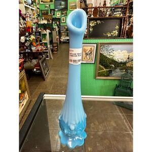 Vintage Fenton Cabbage Rose Blue Marble Footed Vase